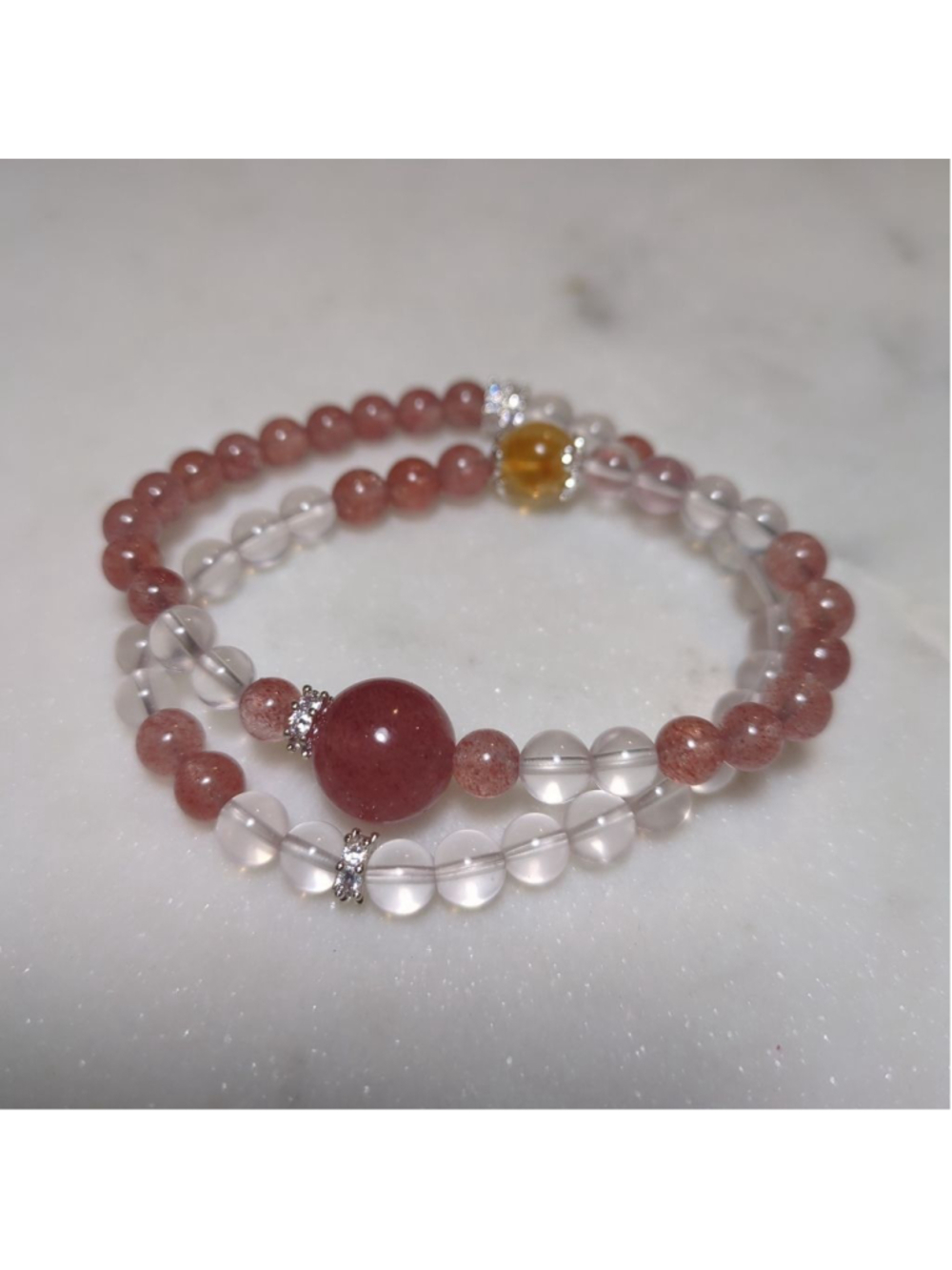 Citrine Clear Quartz Strawberry Quartz Bracelet 6.5 7